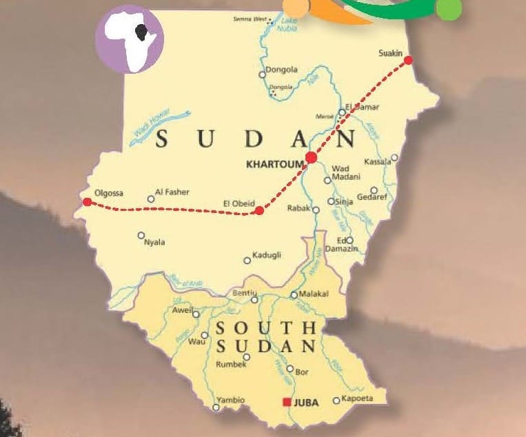Cartina Sudan e sud Sudan, dove realizziamo i nostri progetti