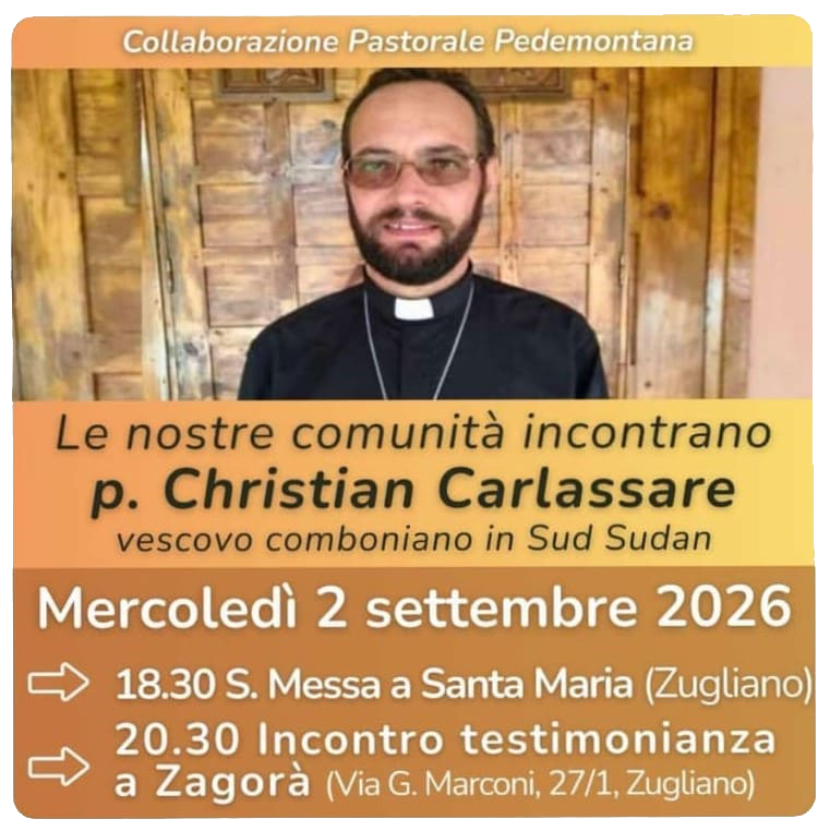 Locandina dell'incontro tenuto da Padre Christian Carlassare