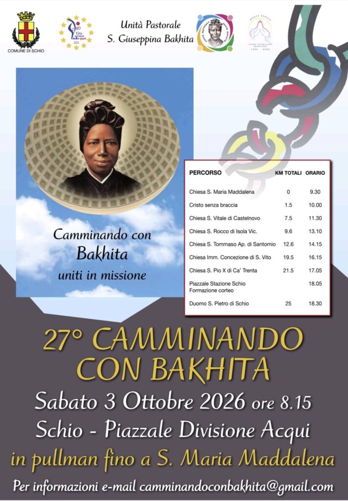 Locandina dell'iniziativa: Camminando con Bakhita 2026
