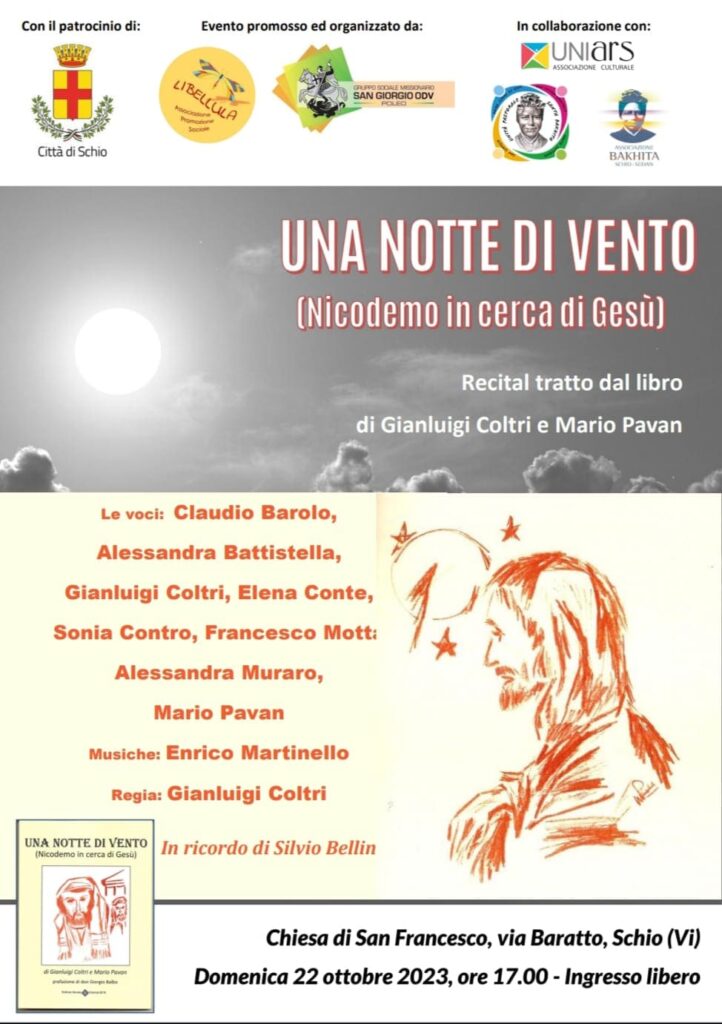 Scansione della locandina del Recital: "UNA NOTTE DI VENTO"